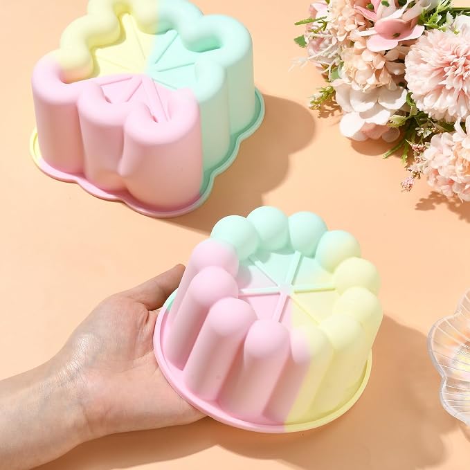 Ipotkitt Square Circular Cake Baking Silicone Molds Dessert Food Baking Tool Molds for Cake Chocolate Jelly Ice Candy Crafts, 2pcs, 2 Styles