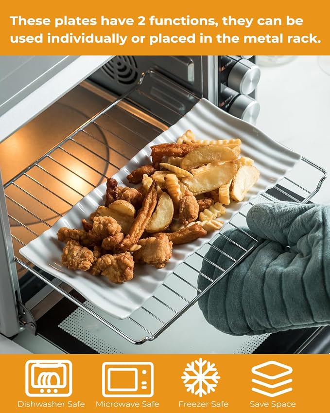 LAUCHUH 3 Tier Trays Stand, Porcelain Serving Trays Collapsible Sturdier Stand Serving Platters Dessert Table Display Set for Indoor Father's Day Party, Entertaining, Gold, 12.2 Inch