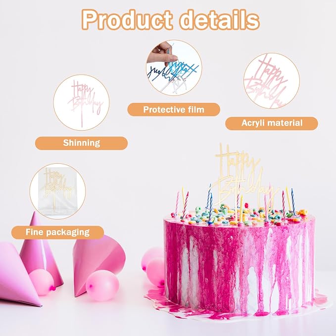 Ouligay 3 PCS Rose Black Gold Happy Birthday Cake Toppers Acrylic Cupcake Toppers Happy Birthday Cake Decorations Sign Cakes Supplies for Party Cupcake Pastries Dessert, Girls and Adults