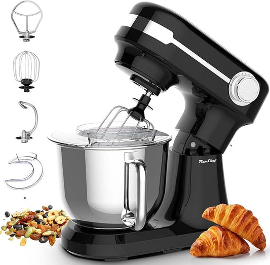 HRVEOCEI 5.5QT Kitchen In The Box Stand Mixer For Baking, Electric Spiral Mixer With Dough Hook, Wire Whip & Beater,350W 12-Speed Tilt-Head Food Mixer, Grey (Black)