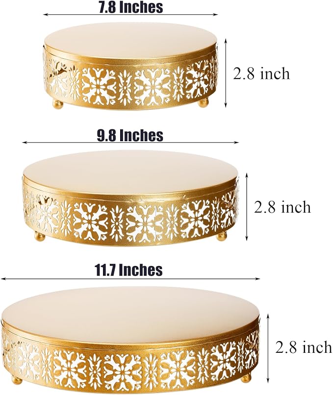 Coloch 3 Pieces Golden Cake Stand Set, 8/10/12 Inch Round Metal Dessert Display Stand Decorative Cake Holder Cupcake Pastry Candy Display Plate for Wedding, Party, Birthday, Event