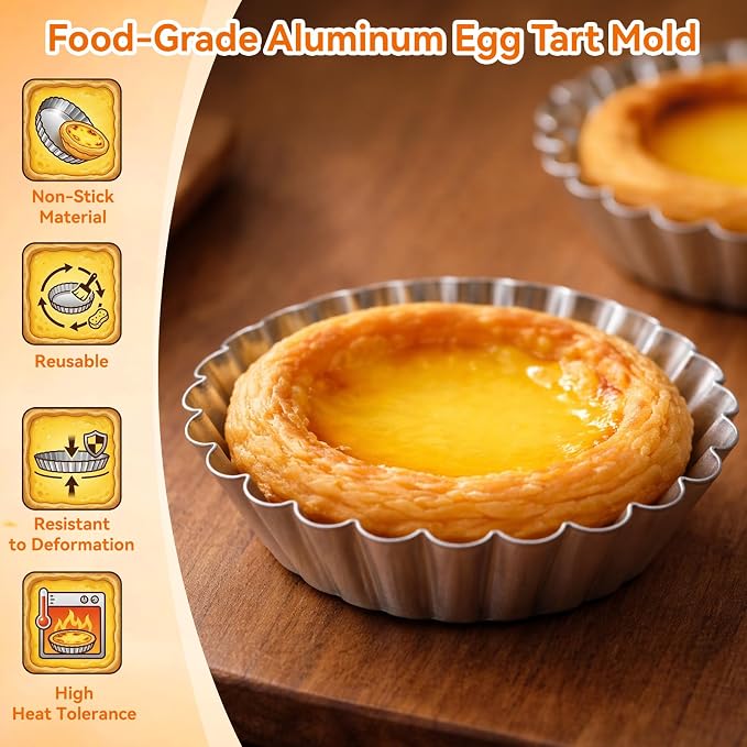 30 Pcs Mini Tart Pans 2.75 Inch Reusable Tartlet Cupcake Baking Mold Aluminium Egg Tart Molds Mini Pie Tins for Baking Egg Tarts Pies Cupcakes