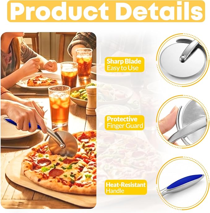 Pizza Cutter Wheel, Sharp Stainless Steel Pizza Slicer with Finger Guard, Non-Slip Comfortable Handle, Multi-Purpose Kitchen Cutter for Pizza, Pie, Dough and Pastry, Easy to Clean,Blue