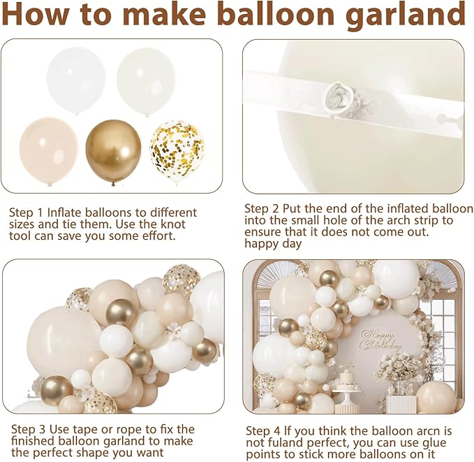 Sand White Gold Balloon Arch Kit,Light White Ivory Beige Nude Balloons and Chrome Gold with Confetti Balloon Garland for Neutral Birthday Wedding Engagement Bridal Shower Boho Party Decorations