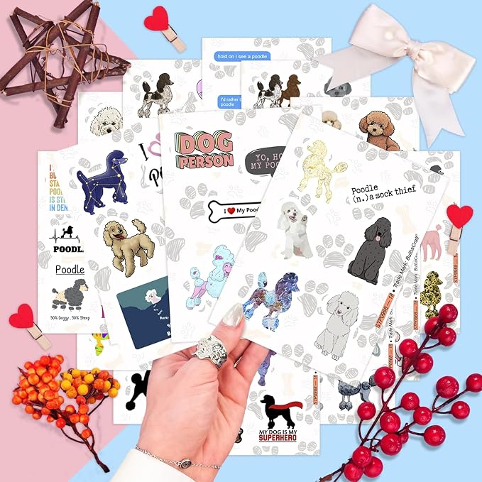 100Pcs Poodle Stickers for Water Bottle and Laptop - Poodle Party Supplies & Decorations, Waterproof Vinyl Decals, Cute Dog and Pet Stickers, Gifts for Women & Men