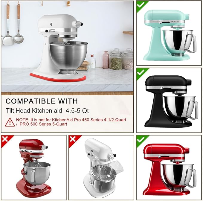 Sliding Mat for Kitchen aid 4.5-5 Qt Stand Mixer with 1Pc Cord Organizer and 3Pcs Attachment Holder for Kitchen Appliance Slider (4.5-5 Qt Bamboo and Attachment, Red)