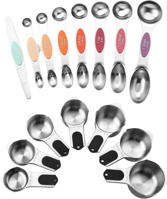 Spring Chef Dual Sided Magnetic Measuring Spoons Set, Desert Sunset, Set of 8 & Stainless Steel Magnetic Measuring Cups, Set of 7, Black - 2 Product Bundle