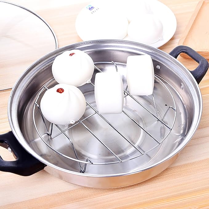 2 Pcs Steaming Rack, 5.9 Inch Round Shape Stainless Steel Steamer for Roasting Cooking, Cooling and Steaming in Kitchen and Outdoors (silver, 5.9 Inch)