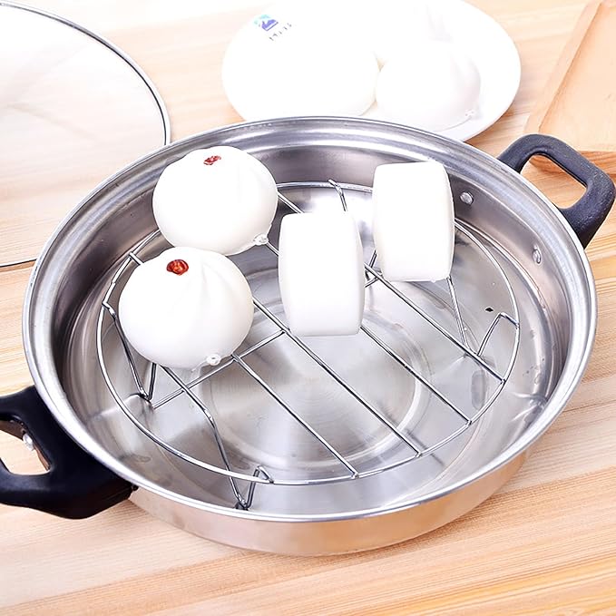 2 Pcs Steaming Rack, 7.8 Inch Round Shape Stainless Steel Steamer for Roasting Cooking, Cooling and Steaming in Kitchen and Outdoors (silver, 7.8 Inch)