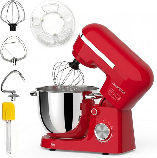 6in1 Stand Mixer with 6.5 Quart Bowl, 660W 10+p Speeds Kitchen Food Mixer Tilt-Head Bread Dough and Cake Mixers for Home Daily Use (Red)