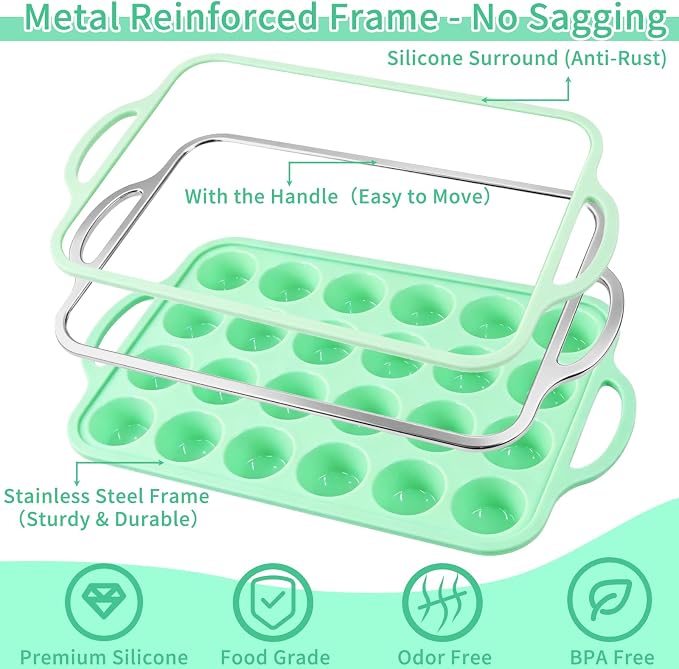 2 Pack Silicone Mini Muffin Pan, 48 Cups Mini Cupcake Pans with Metal Reinforced Frame and Handle, Silicone Baking Molds for Egg Bites Pie Mini Cheesecake Jello Pudding Brownie Wedding Cupcake