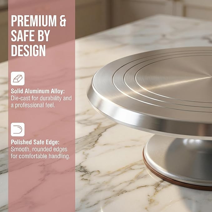 12 Inch Aluminium Alloy Revolving Cake Stand, Rotating Cake Turntable for Cake, Cupcake Decorating Supplies