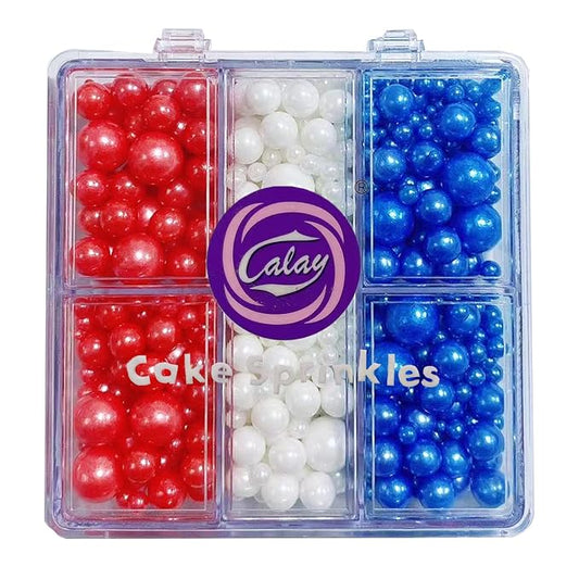 Sentovac Red White and Blue Pearls Sprinkles Edible Patriotic Sprinkle for Cake Decorating Candy Cookie Baking 4th of July Memorial Independence Day Decorations