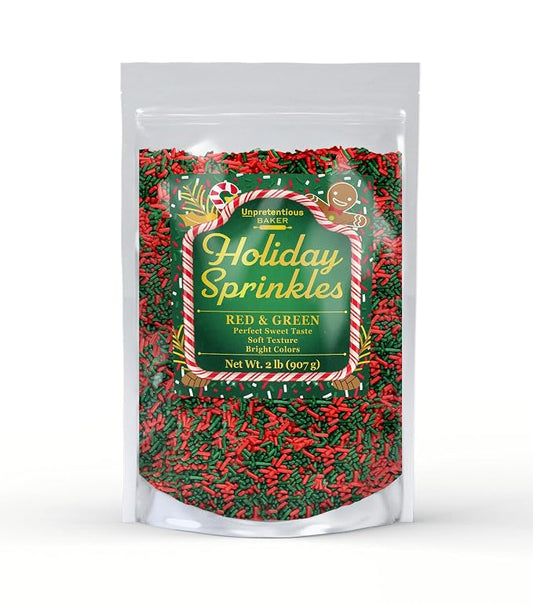 Unpretentious Sprinkles Red & Green (2 lb), Gluten Free, Red & Green Christmas Sprinkles, Jimmies