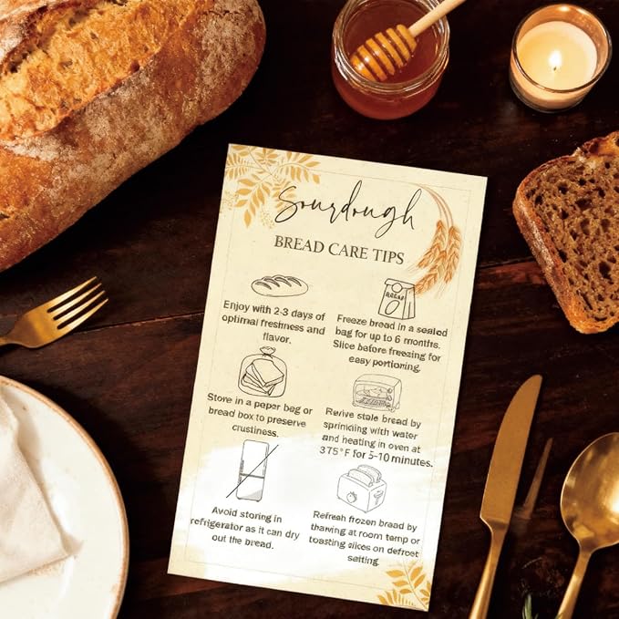 100 Pack Sourdough Bread Care Instruction Cards 2x3.5 Inch StorageTips Cards Bakery Starter Client Packaging Cards Dessert Cake Baking Supplies