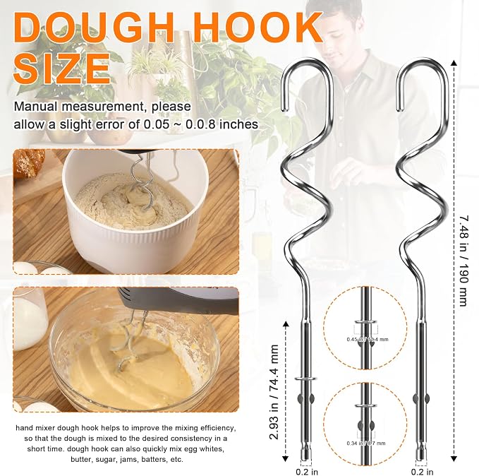 Hand Mixer Beaters Attachments Compatible with Hamilton Beach, Replacement Beater, Dough Hook, Blending Rod, Whisk Parts for 62632R, 62682RZ, 62692, 62695V, 64699 Handheld Mixers Blender - 6 Pack