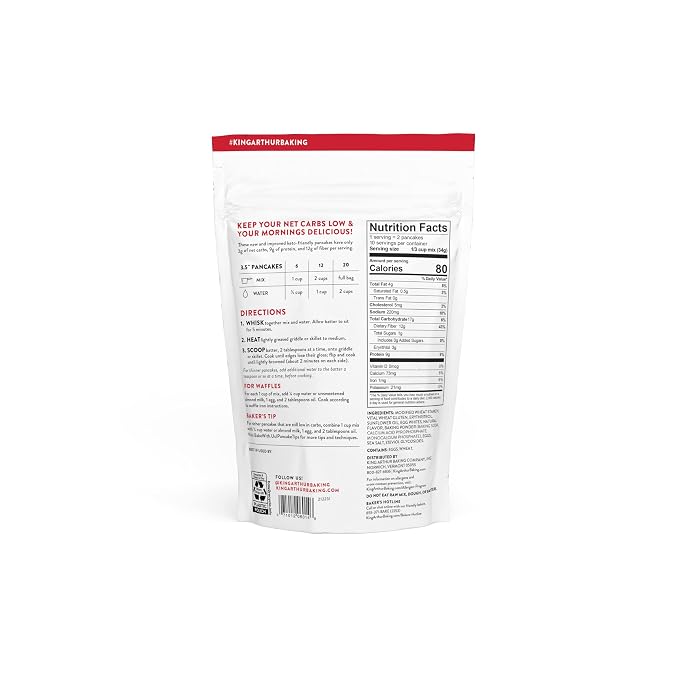 King Arthur Keto Wheat Pancake Mix: Low Carb, High Protein Breakfast Solution - Just Add Water for Fluffy Pancakes or Waffles - Non-GMO, Kosher Certified, 12 oz Pouch (Pack of 2)