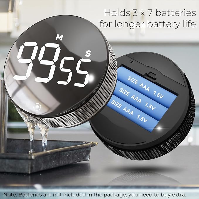 Digital Kitchen Timers, Magnetic Visual Timer Large LED Display Magnetic Countdown Countup Timer Volume Adjustable for Classroom Cooking Baking Teaching, Easy for Kids and Seniors (Black)
