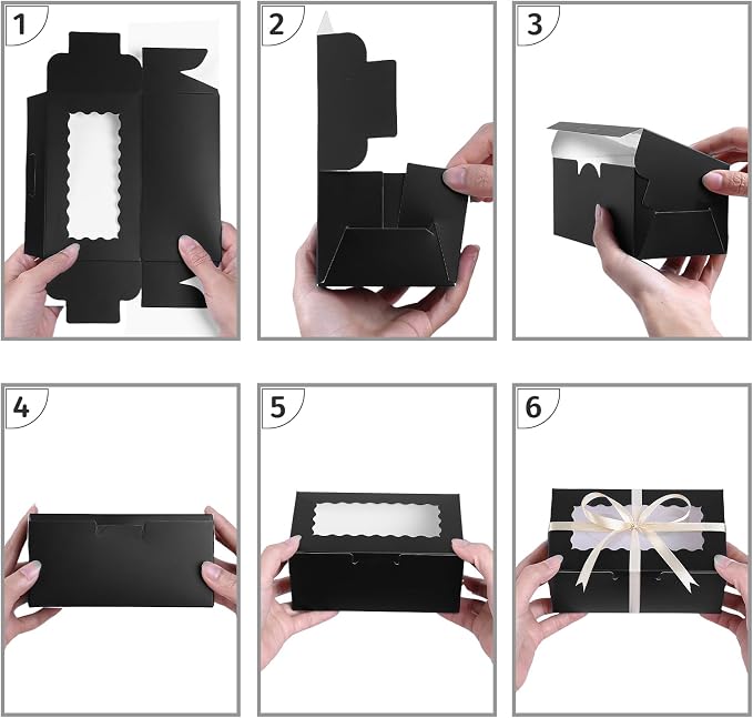 65 PCS Black Bakery Boxes with Window - 6.29x3.54x2.95 Inches Cookies, Cake, Pastries, Treat, Dessert Boxes - Small Gift Box for Party, Business(Black)