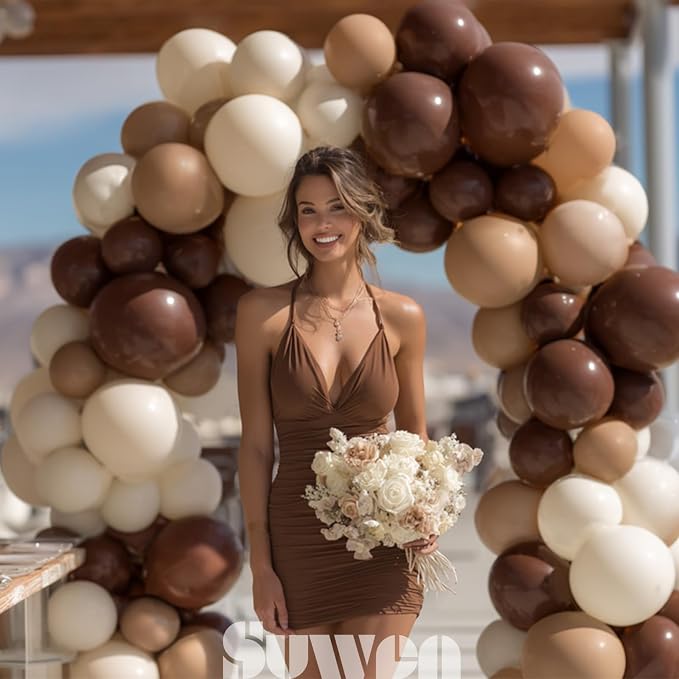 SUWEN Brown Balloons 60Pcs,12 inch Dark Light Brown and Sand White Latex Balloons for Boho Neutral Birthday Thanksgiving Teddy Bear Party Decorations