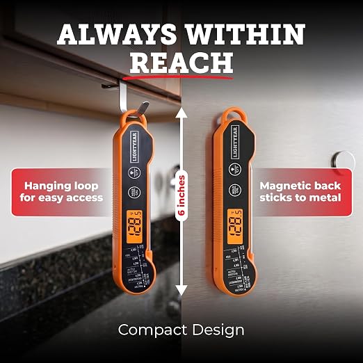 Lightyear Meat Thermometer | Instant Read Cooking Thermometer for Grilling, Roasting & BBQ, Built-in Magnet, IP65 Waterproof, Food-Grade Stainless Steel Temperature Probe