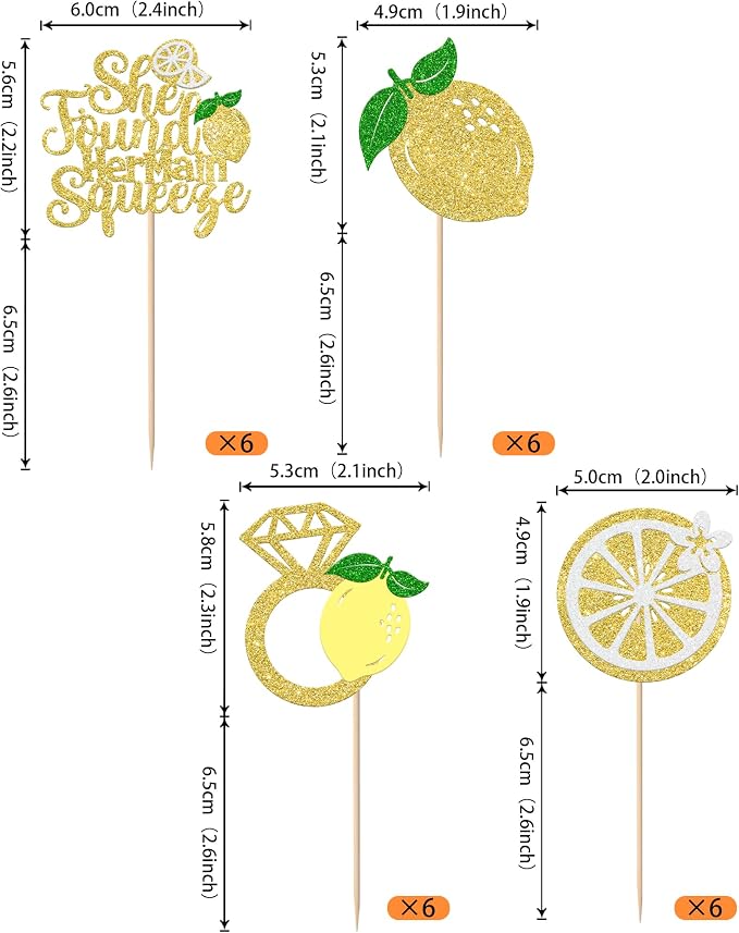 Rsstarxi 24 Pack She Found Her Main Squeeze Cupcake Toppers Diamond Ring Glitter Lemon Cupcake Picks for Bridal Shower Wedding Engagement Bachelorette Party Cake Decorations