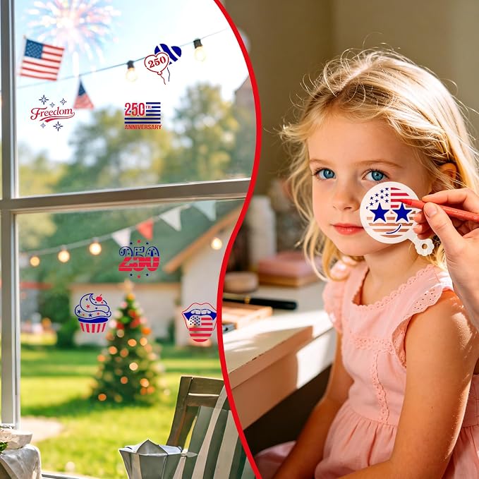 36PCS 4th of July Stencils for Painting,2.8" Cakes Cookies Templates Reusable for Baking,1776 American Independence Day Stencil for Flag Painting Dessert Coffee Patriotic Party Decoration