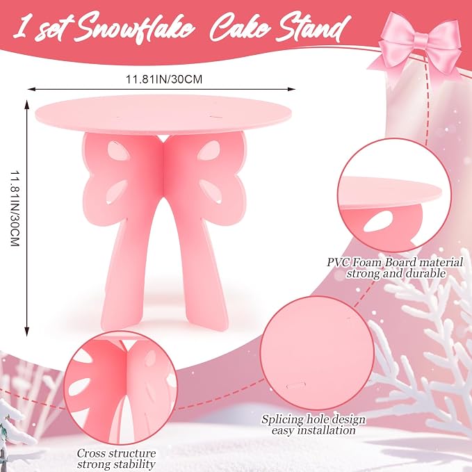 Lallisa Bow Cake Stand Pink Coquette Party Decorations 3D PVC Dessert Holder for Baby Shower Wedding Decor Holiday Props Theme Gift Birthday Bachelorette Bridal Party Supplies