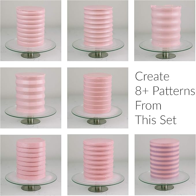 Lacupella Cake Decorating Comb Scraper Shaper For Buttercream Icing and Ganache 12" Tall Set of 3 Patterns (Comb Set A)