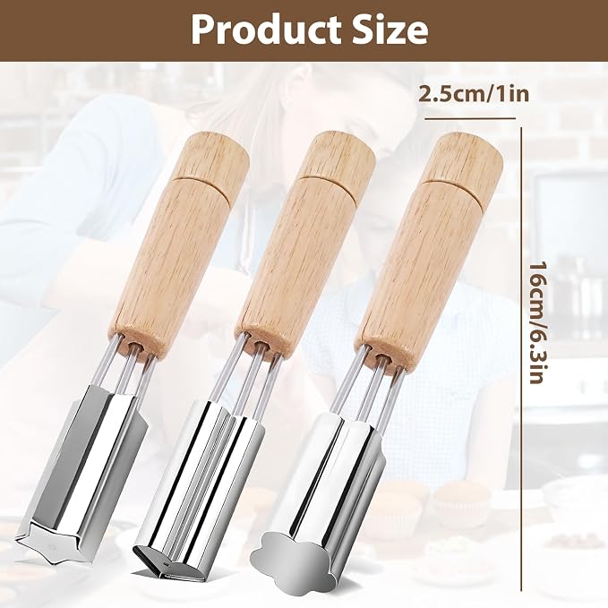 SHANGSKY Pastry Cutter Wheel Cupcake Corer Stainless Steel, 3 Pcs Cupcake Filler Tools, Heart Star Flower Type Sandwich Cupcake Filler Tools, Kitchen Cake Baking Filling and Decorating