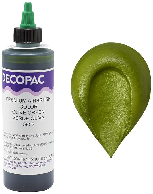 DecoPac Olive Green Food Coloring, 8 Fl Oz Airbrush Food Color, Edible Airbrush For Cake Decorating, Cookie Airbrush Coloring, Food Airbrush Kit Add-on, Airbrushes For Cake Decorating 8Fl Oz