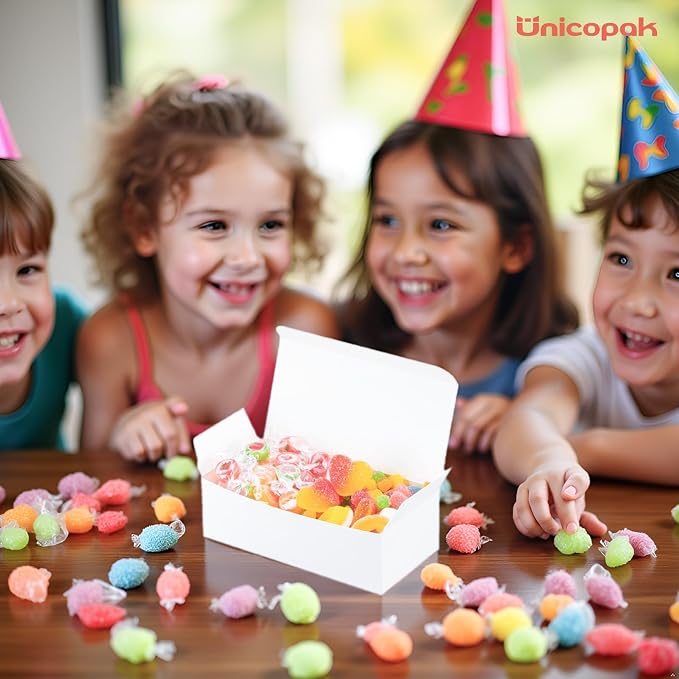 UnicoPak 20 Pack 6x3x2 Small Gift Boxes, Food Grade Material, White Candy Boxes for Fudge Candy Chocolate Treat Goodie, Ideal for Birthday Christmas Party Homemade Business