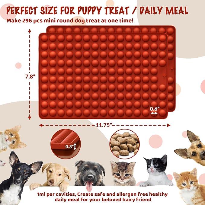 HKNMTT Mini Semi Sphere Shape Molds Silicone, 2x148 Cavities Round Baking Moulds for Dog Treats Snack Candy Chocolate Chip Cookie Wax Yogurt Melts, Oven Safe Small Half Ball Pellet Sheets