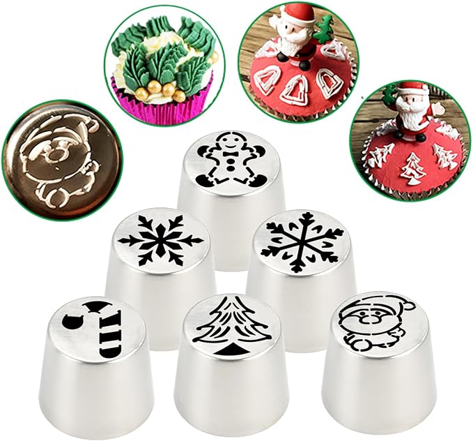 25 Pcs Christmas Extra Large Piping Tips Set, Includes 13 Stainless Steel Icing Nozzles for Cake Decorating, Baking Tools for Decorating Cakes and Cookies, with 1 Cleaning Brush and 10 Pastry Bags