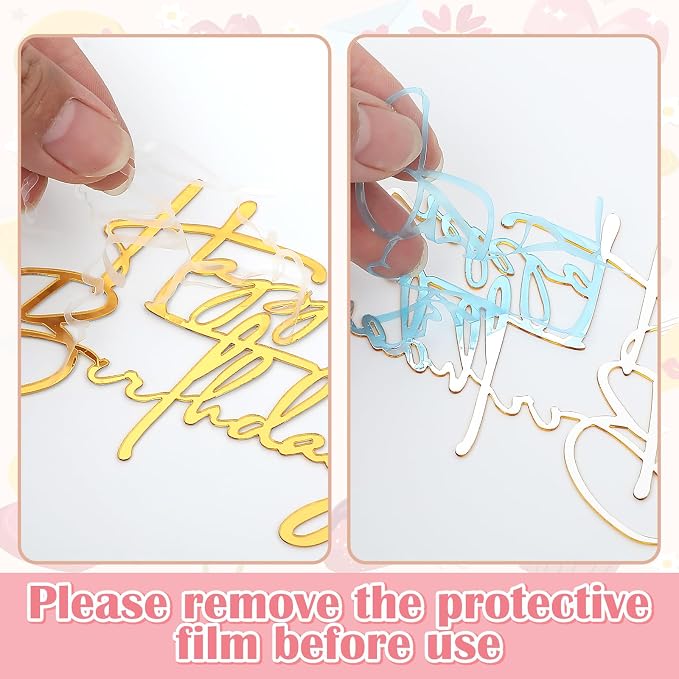 6Pcs Gold Acrylic Cake Toppers - Happy Birthday Sign Picks & Decorations for Celebrating Birthday & Anniversary Parties