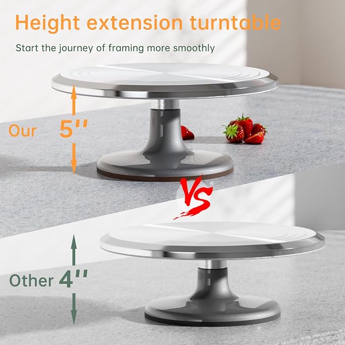12 Inch Cake Turntable Decorating Stand with Aluminum,Cake Turntable Decorating Kit,Rotating Cake Stand Cake Spinner Stand Leveler Set Pastries Decorations Cake Turner Table Tools