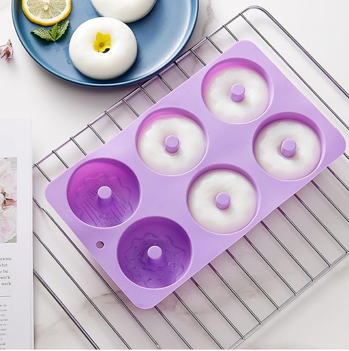 Silicone Donut Mold,Non-Stick Silicone Doughnut Pan Set of 2,Donut Cake Biscuit Bagels,Dishwasher Safe,Heat Resistant and Microwave Safe (Purple)