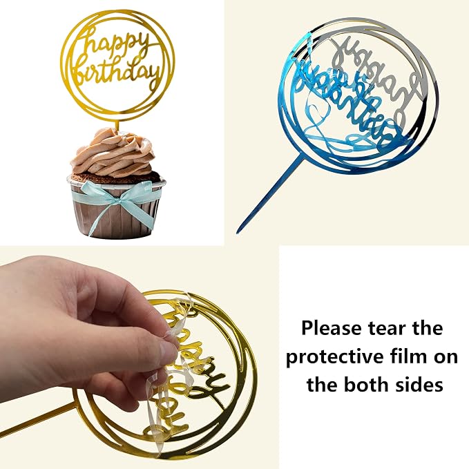 Colorful Balls Cake Topper Pearl Balls Cake Topper Happy Birthday Cake Insert Pick DIY Pile Up Insert for Wedding Birthday Party Baby Shower Cake Decoration (Black and Gold)