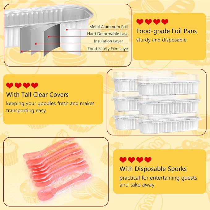LNYZQUS 6.8oz Mini Loaf Pans with Lids 25 Pack, Foil Mini Cake Tins Small Baking Cups for Bread Loaves, Disposable Muffin Tins Individual Cupcake Containers for Bake Sale Wedding -White