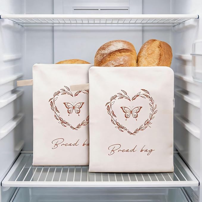 2 Pack Beeswax Bread Bags for Sourdough Homemade Bread with Zipper,Reusable Bread Bag Food Storage,Organic Cotton Linen Natural Material Fresh-Keeping Bag