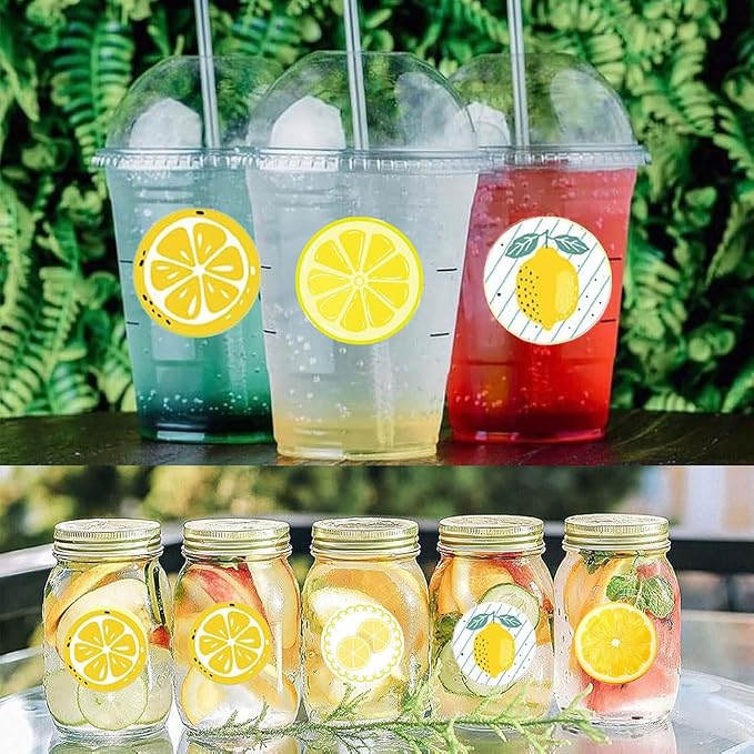 500PCS Lemon Stickers Yellow Green Fruit Decals 1 Inch 8 Different Round Roll Lemons Themed Birthday Party Favors Business Card Candy Cookie Bag Envelope Seals Gift Wrapping (Lemon)