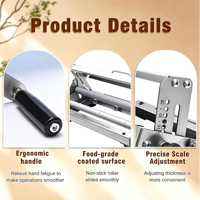 Folding Dough Sheeter, Manual Dough Rolling Machine, Stainless Steel Dough Roller with 56 Adjustable Thickness Settings, Foldable for Home, Bakery, Restaurant, Pizza Shop