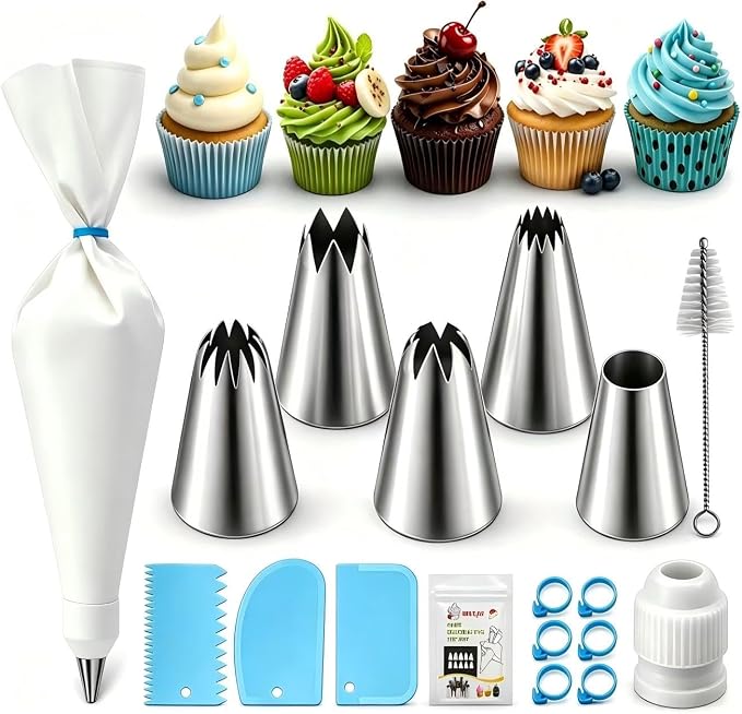 17 Pcs Reusable Piping Bags and Tips Set, Professional Cake Decorating Supplies with Standard Couplers and Silicone Rings, Frosting Baking Tools for Cupcake and Cookie Icing Decoration