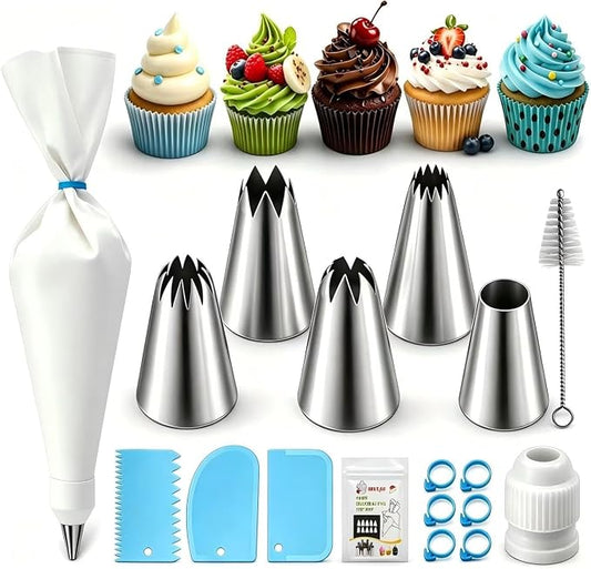 17 Pcs Reusable Piping Bags and Tips Set, Professional Cake Decorating Supplies with Standard Couplers and Silicone Rings, Frosting Baking Tools for Cupcake and Cookie Icing Decoration