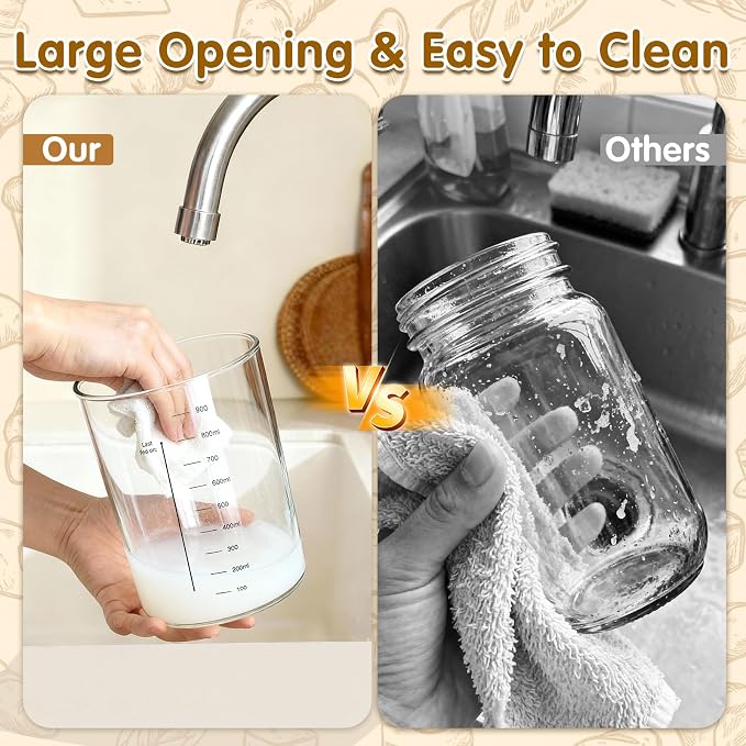 34oz Sourdough Starter Jar Kit,Wide Mouth Sourdough Starter Container with Feeding Tracking Band, Silicone Spatula&Sourdough Starter Kit-Baking Supplies(2 pack). (Blue)