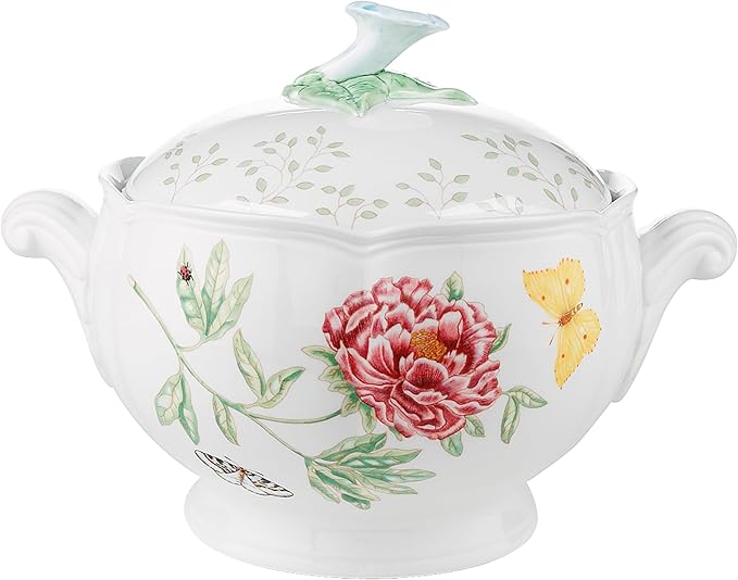Lenox Butterfly Meadow Round Covered Casserole, 2 piece, white body -