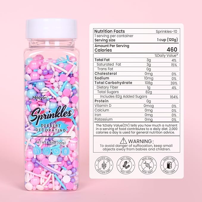 Edible Pink Sprinkle for Cake Decorating, Pink Blue Pearl Sprinkles, Jimmy Sprinkles, Perfect for Baking, Cake, Cupcakes, Macaron, waffles, Ice Cream, and Cookies(120g/4.23oz)