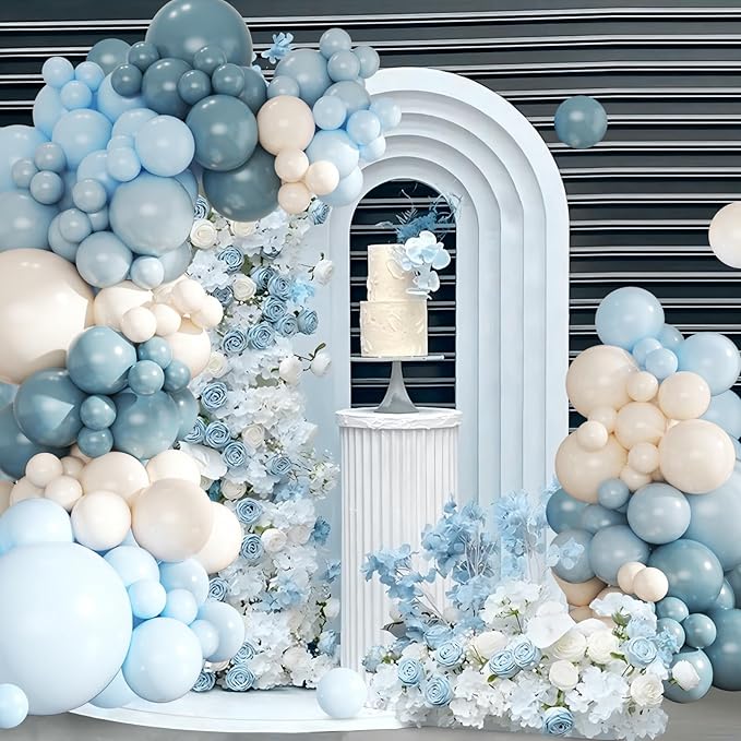 Dusty Blue Balloon Arch Kit 124Pcs blue and White Balloon Arch Garland Kit Include Macaron Blue Light blue Sand White Balloons for Baby Shower Bridal Shower Birthday Party Decorations