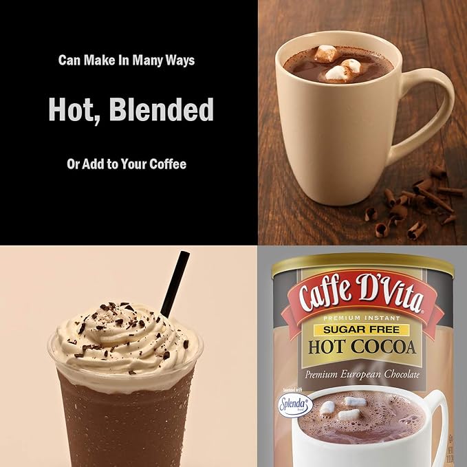 Caffe D'Vita Sugar Free Hot Cocoa Mix - Gluten Free, Low Fat, No Cholesterol, No Hydrogenated Oils, No Trans Fat, Kosher - 10 oz. (Pack of 2) Cans