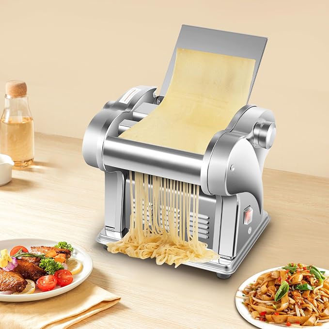 Commercial Electric Dough Sheeter - 135W Pasta Maker with 8 Adjustable Thickness for Noodles, Pastry, Dumpling Skins - Stainless Steel Dough Roller for Bakeries, Restaurants, Home Use